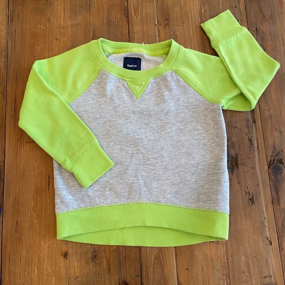 Gap Kids Boys Lime Green Gray Sweatshirt Unisex XS Sz 4-5 - Picture 2 of 9